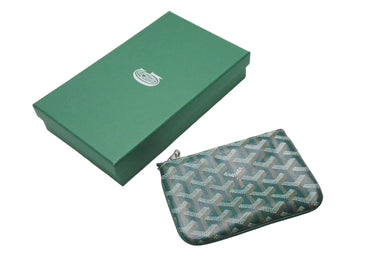 極美品 GOYARD ゴヤール ポーチ セナ ミニ SENAT2MINTY09CL09P ヘリンボーン柄 グリーン ホワイト 中古 60547