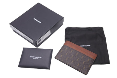 極美品 SAINT LAURENT サンローラン カードケース ロゴ 総柄 64714​​8 カーフ ブラウン 中古 60549 
