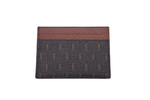 極美品 SAINT LAURENT サンローラン カードケース ロゴ 総柄 64714​​8 カーフ ブラウン 中古 60549 