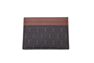 極美品 SAINT LAURENT サンローラン カードケース ロゴ 総柄 64714​​8 カーフ ブラウン 中古 60549 