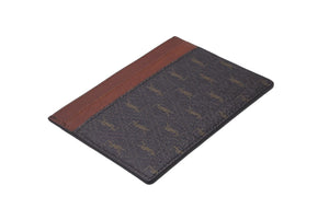 極美品 SAINT LAURENT サンローラン カードケース ロゴ 総柄 64714​​8 カーフ ブラウン 中古 60549 