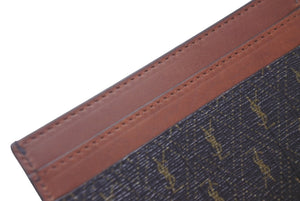 極美品 SAINT LAURENT サンローラン カードケース ロゴ 総柄 64714​​8 カーフ ブラウン 中古 60549 
