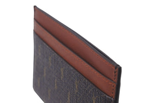 極美品 SAINT LAURENT サンローラン カードケース ロゴ 総柄 64714​​8 カーフ ブラウン 中古 60549 