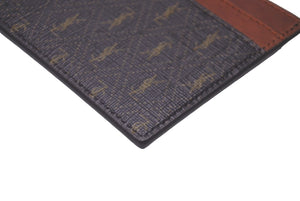 極美品 SAINT LAURENT サンローラン カードケース ロゴ 総柄 64714​​8 カーフ ブラウン 中古 60549 