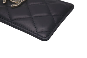 極美品 CHANEL シャネル カードケース マトラッセ チェーンストラップ ラムスキン A01745 ブラック ゴールド金具 中古 4b007999