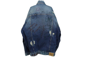 極美品 BALENCIAGA バレンシアガ 22SS グラフィティ ダメージ加工 ジャケット インディゴ ブルー 694503 サイズ2 中古 60567