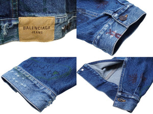 極美品 BALENCIAGA バレンシアガ 22SS グラフィティ ダメージ加工 ジャケット インディゴ ブルー 694503 サイズ2 中古 60567