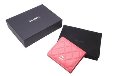 CHANEL シャネル 二つ折り財布 AP3178 ココマーク マトラッセ クラシック キャビアスキン ピンク ゴールド金具 美品 中古 60589