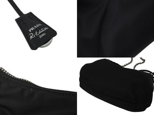 PRADA プラダ チェーンショルダーバッグ ハーフムーンリ版 サフィアーノ ナイロン テスート 黒 美品 中古 60594 