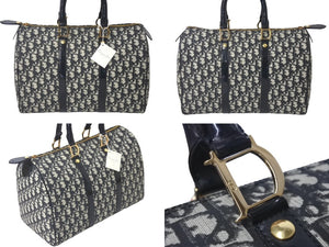 Christian Dior クリスチャンディオール ボストンバッグ35 オブリーク柄 キャンバス レザー ブラック ベージュ 美品 中古 60595