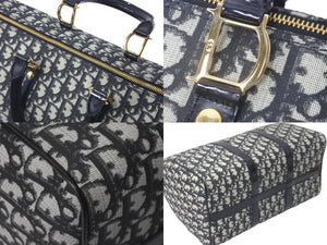 Christian Dior クリスチャンディオール ボストンバッグ35 オブリーク柄 キャンバス レザー ブラック ベージュ 美品 中古 60595