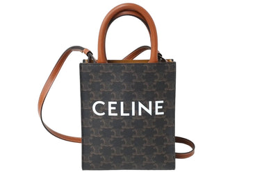 極美品 CELINE セリーヌ 2WAYショルダーバッグ ミニバーティカルカバ トリオンフ 194372BZK.04LU ブラウン ゴールド金具 中古 60612