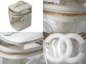 CHANEL シャネル ハンドバッグ ココマーク バニティ 3番台 レザー ビニール ホワイト クリア ゴールド金具 良品 中古 60614