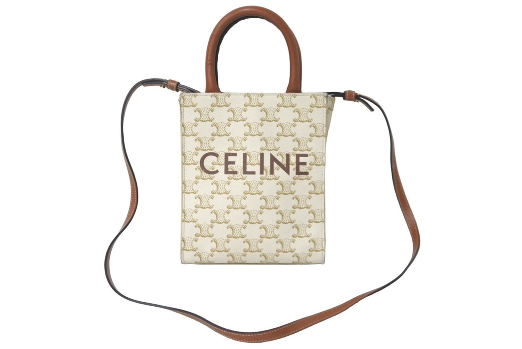 CELINE セリーヌ 2WAYショルダーバッグ ミニバーティカルカバ トリオンフ 194372BZK.04LU ホワイト ゴールド金具 良品 中古 60615