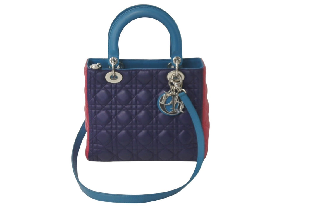 Christian Dior クリスチャンディオール ハンドバッグ 2WAY レディディオール トリコロール ラムスキン M0550PTRI 美品 中古 60666