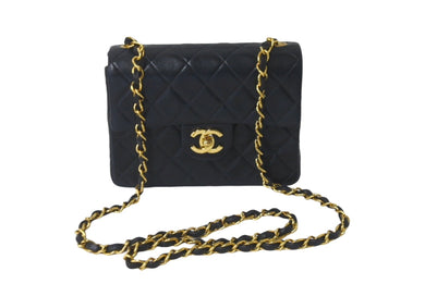 CHANEL シャネル チェーンショルダーバッグ ミニマトラッセ 2番台 1992年 ラムスキン ブラック ゴールド金具 美品 中古 60669