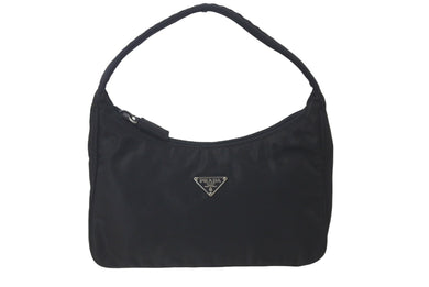 PRADA プラダ ハンドバッグ ホーボー MV515 トライアングルロゴ ブラック ナイロン シルバー金具 良品 中古 60679 
