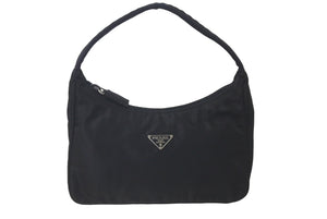 PRADA プラダ ハンドバッグ ホーボー MV515 トライアングルロゴ ブラック ナイロン シルバー金具 良品 中古 60679 