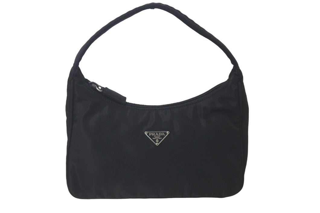 PRADA プラダ ハンドバッグ ホーボー MV515 トライアングルロゴ ブラック ナイロン シルバー金具 良品 中古 60679 