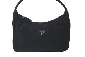 PRADA プラダ ハンドバッグ ホーボー MV515 トライアングルロゴ ブラック ナイロン シルバー金具 良品 中古 60679 