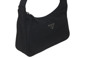 PRADA プラダ ハンドバッグ ホーボー MV515 トライアングルロゴ ブラック ナイロン シルバー金具 良品 中古 60679 