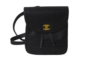 CHANEL シャネル チェーンリュック デイパック トリプルココリュック キャビアスキン 4番台 ブラック ゴールド金具 美品 中古 60689