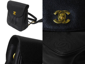 CHANEL シャネル チェーンリュック デイパック トリプルココリュック キャビアスキン 4番台 ブラック ゴールド金具 美品 中古 60689