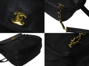 CHANEL シャネル チェーンリュック デイパック トリプルココリュック キャビアスキン 4番台 ブラック ゴールド金具 美品 中古 60689