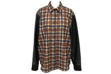 画像をギャラリービューアに読み込む, 極美品 Givenchy ジバンシー 長袖シャツ ウールレザー切り返しシャツ 11F 6012 142 ブラウン ブラック 中古 60721 