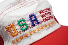Load image into Gallery viewer, U.S.A WELCOME WESTEM CARNIVAL メッシュ キャップ レッド 帽子 刺繍 ホワイト ナイロン 54CM 美品 中古 60739