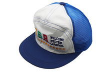 Load image into Gallery viewer, U.S.A WELCOME WESTEM CARNIVAL メッシュ キャップ ブルー 帽子 刺繍 ホワイト ナイロン 54CM 美品 中古 60740