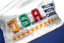 Load image into Gallery viewer, U.S.A WELCOME WESTEM CARNIVAL メッシュ キャップ ブルー 帽子 刺繍 ホワイト ナイロン 54CM 美品 中古 60740