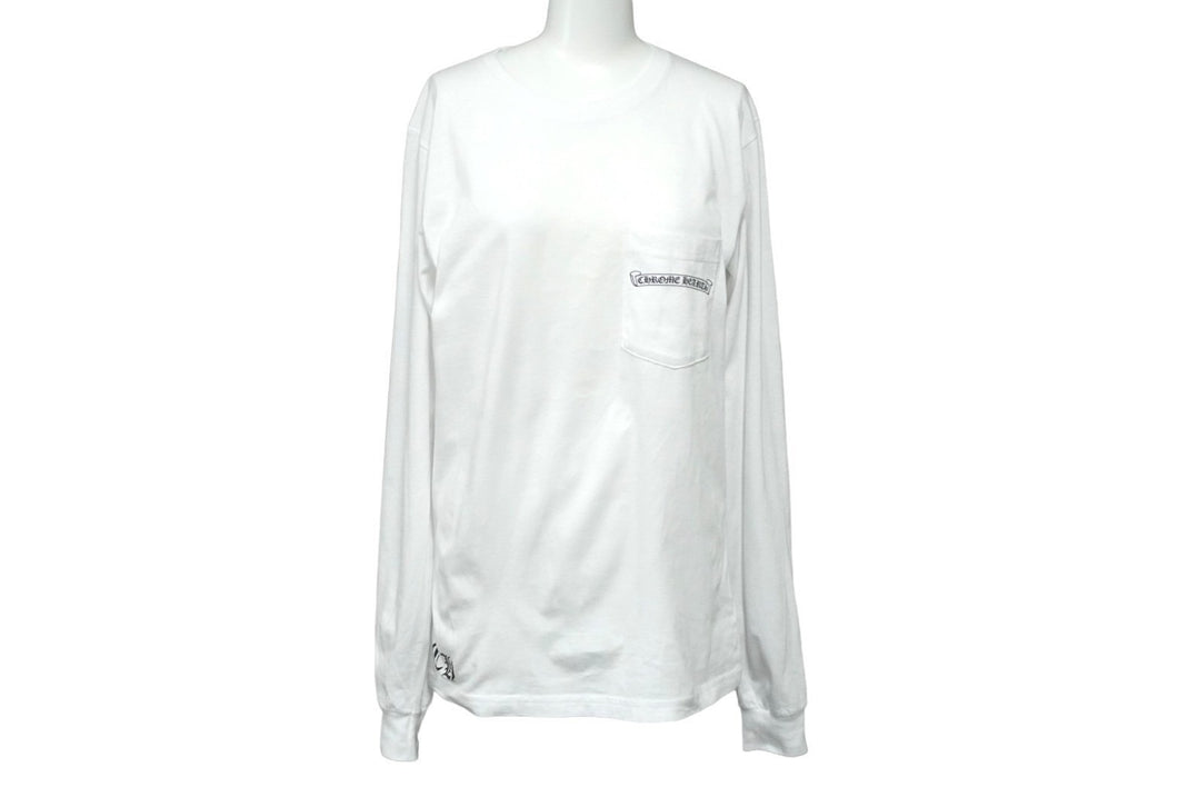 極美品 CHROME HEARTS クロムハーツ 長袖Ｔシャツ 2212-304-0156 スクロールラベル フローラルクロス ホワイト S 中古 60772