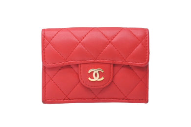 CHANEL シャネル マトラッセ クラシック スモール フラップ ウォレット 三つ折り財布 レッド ココマーク 良品 中古 60807