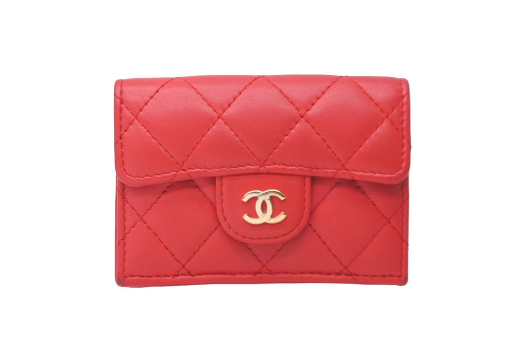 CHANEL シャネル マトラッセ クラシック スモール フラップ ウォレット 三つ折り財布 レッド ココマーク 良品 中古 60807