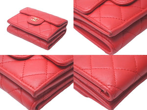 CHANEL シャネル マトラッセ クラシック スモール フラップ ウォレット 三つ折り財布 レッド ココマーク 良品 中古 60807