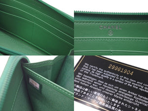 CHANEL シャネル 長財布 ラウンドファスナー ココマーク キャビアスキン 29番台 2019−2020 グリーン シルバー金具 美品 中古 60811