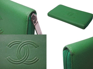 CHANEL シャネル 長財布 ラウンドファスナー ココマーク キャビアスキン 29番台 2019−2020 グリーン シルバー金具 美品 中古 60811