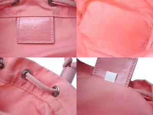 PRADA プラダ ポーチ ポシェット 巾着 三角ロゴ ナイロン ピンク シルバー金具 良品 中古 60812 