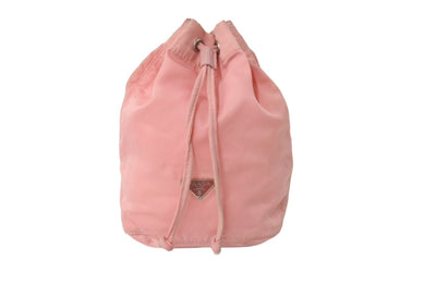 PRADA プラダ ポーチ ポシェット 巾着 三角ロゴ ナイロン ピンク シルバー金具 良品 中古 60812 