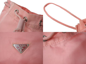 PRADA プラダ ポーチ ポシェット 巾着 三角ロゴ ナイロン ピンク シルバー金具 良品 中古 60812 