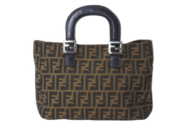 FENDI フェンディ ズッカ柄 ハンドバッグ ブラウン 総柄 ロゴ 手持ち 鞄 キャンバス レザー 美品 中古 60832