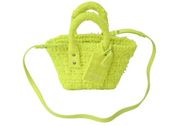 極美品 BALENCIAGA バレンシアガ ビストロ XXS バスケットバッグ ハンドバッグ ツイード ネオンイエロー 678028 中古 60835
