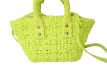 Load image into Gallery viewer, 極美品 BALENCIAGA バレンシアガ ビストロ XXS バスケットバッグ ハンドバッグ ツイード ネオンイエロー 678028 中古 60835
