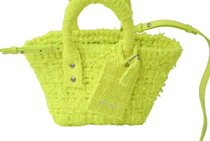 極美品 BALENCIAGA バレンシアガ ビストロ XXS バスケットバッグ ハンドバッグ ツイード ネオンイエロー 678028 中古 60835