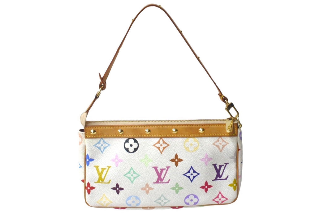 LOUIS VUITTON ルイヴィトン 村上隆 ホワイト ポシェットアクセソワール マルチカラー M92649 美品 中古 60837