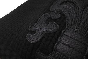 CHROME HEARTS クロムハーツ ニットキャップ ブラック コットン レザー シルバー925 ONE SIZE 2238-304-5500 美品 中古 60882