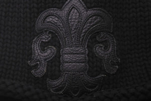 CHROME HEARTS クロムハーツ ニットキャップ ブラック コットン レザー シルバー925 ONE SIZE 2238-304-5500 美品 中古 60882