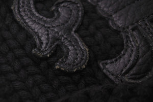 CHROME HEARTS クロムハーツ ニットキャップ ブラック コットン レザー シルバー925 ONE SIZE 2238-304-5500 美品 中古 60882