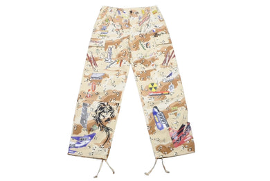 極美品 VETEMENTS ヴェトモン ステッカー カモ柄 カーゴパンツ ワイドシルエット サイズM コットンベージュ MAH19PA205 中古 60927 